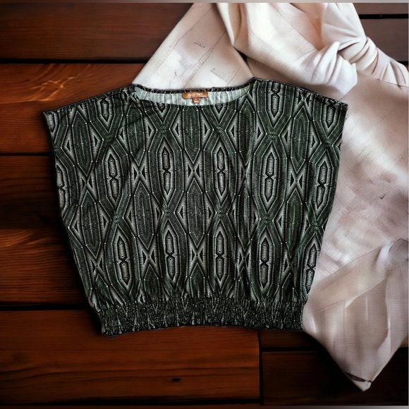 Ellen Tracy Blouse Ellen tracy green multicolors stamps top blouse size Large - Picture 3 of 16